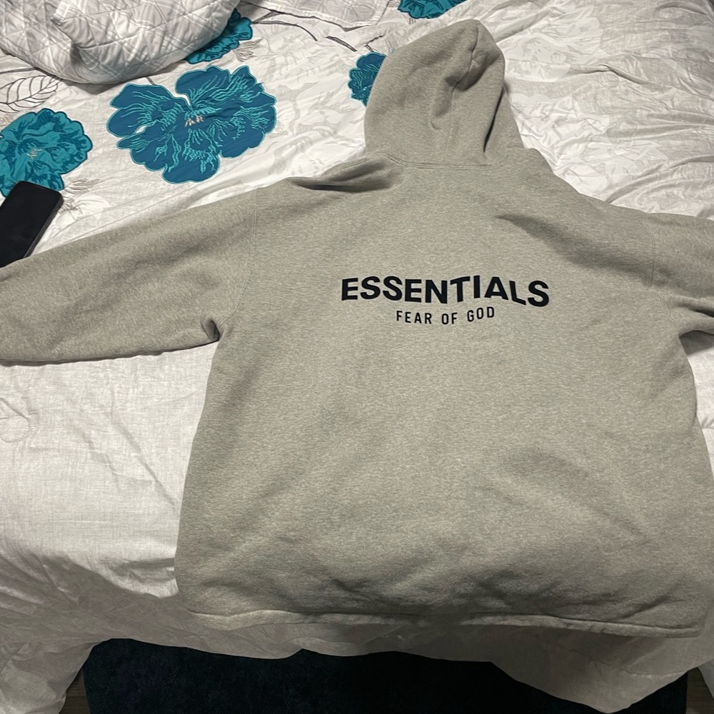 Fear of God ESSENTIALS Hoodie in Light Gray with Black Logo